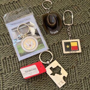 Texas Themed Keychain Lot | State of Texas, Cowboy Hat, Flag & LBJ Library